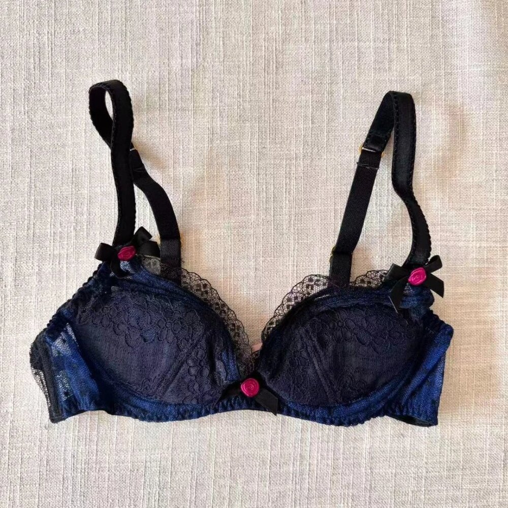 Rare Discontinued NWT Agent Provocateur Indigoe Bra Blue/Black SZ 32A XS